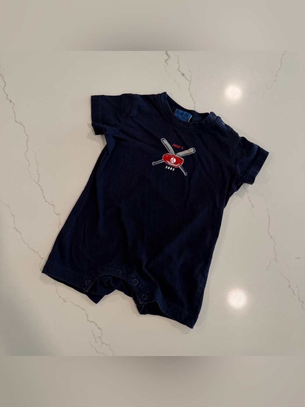 Navy One-Piece Bodysuit with Red Baseball Emblem - Picture 3 of 4